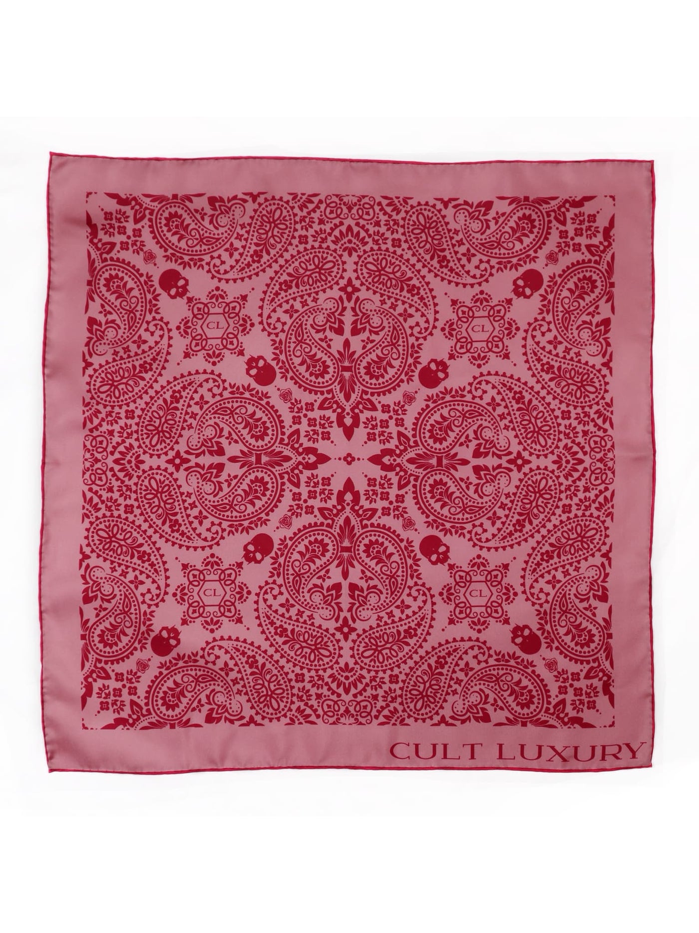 Coral Silk Bandana 55 by Cult Luxury with soft coral hues and elegant design, crafted from 100% silk.