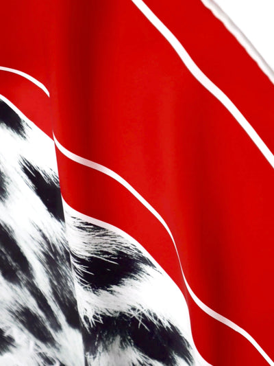 Close-up detail of the Red Snow Leopard 90 silk scarf fabric, highlighting the rich red color and snow leopard print by Cult Luxury.