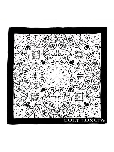 White Silk Bandana 55 by Cult Luxury featuring minimalist patterns and a timeless white design in premium silk.