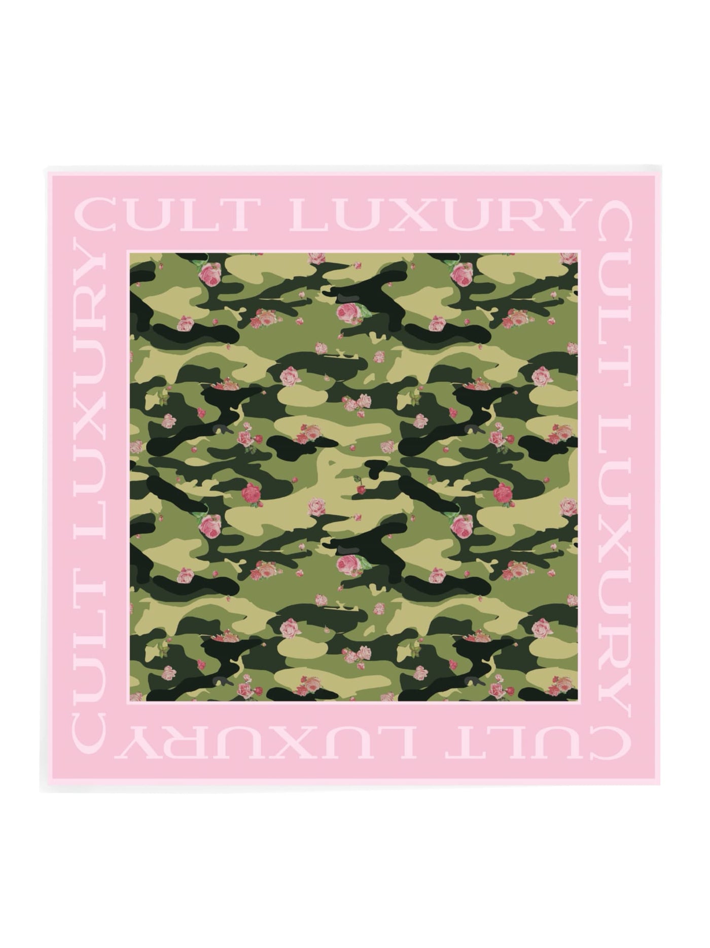 Floral Camo Pink 90 scarf by Cult Luxury - soft pink camouflage pattern with floral accents on luxurious silk.